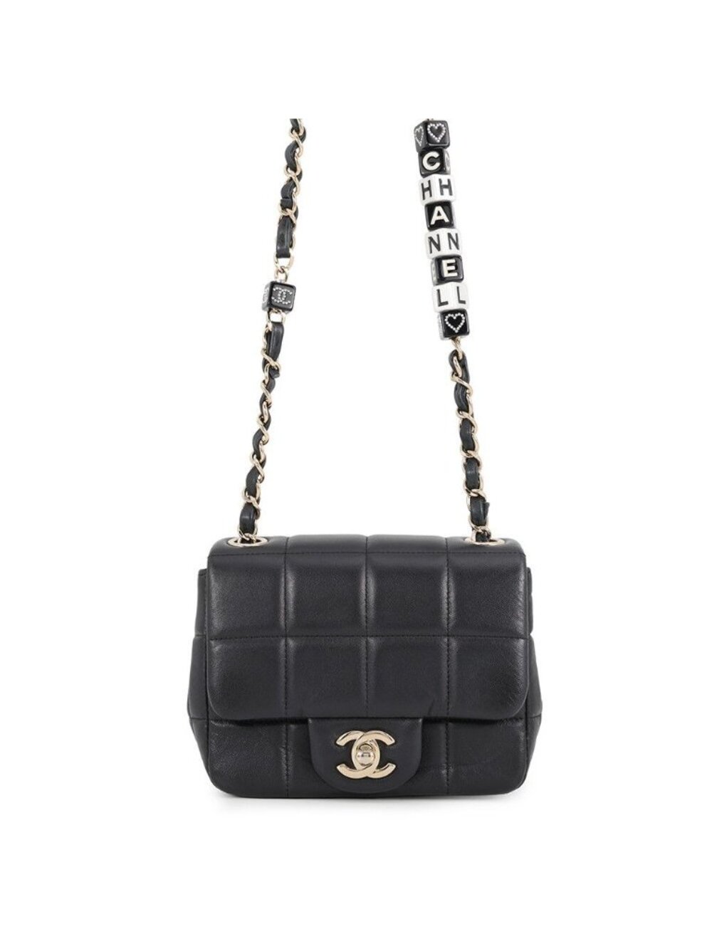 Chanel Chain Shoulder Bag CC Logo Choco Bar Mini Flap Lambskin Black Cruise